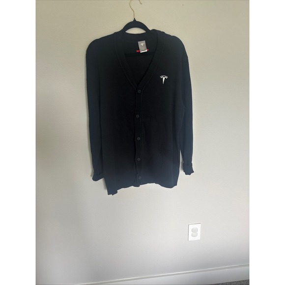 Tesla Motors Mens Black Knit Cardigan Sweater Logo TSL6403BK Large LG